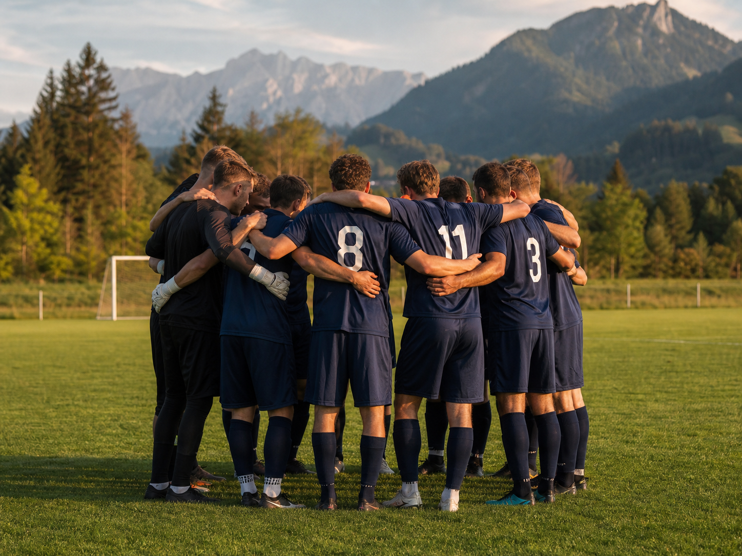 Fußballteam im gemeinsamen Kreis
